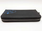 Prada Blue Logo Black Saffiano Leather Zip Wallet Do1025orxde