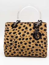 Christian Dior Leopard Print Canvas Lady Dior Top Handle Bag Eb0726exzsa