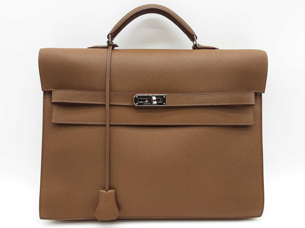 Hermes Kelly Depeches 34 Brown Epsom Palladium Hardware Briefcase Do0325orxzde