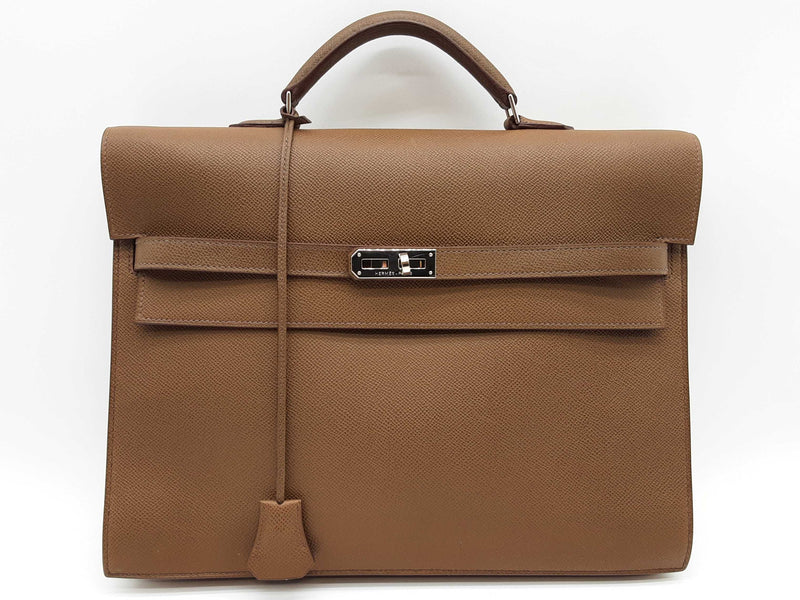 Hermes Kelly Depeches 34 Brown Epsom Palladium Hardware Briefcase Do0325orxzde