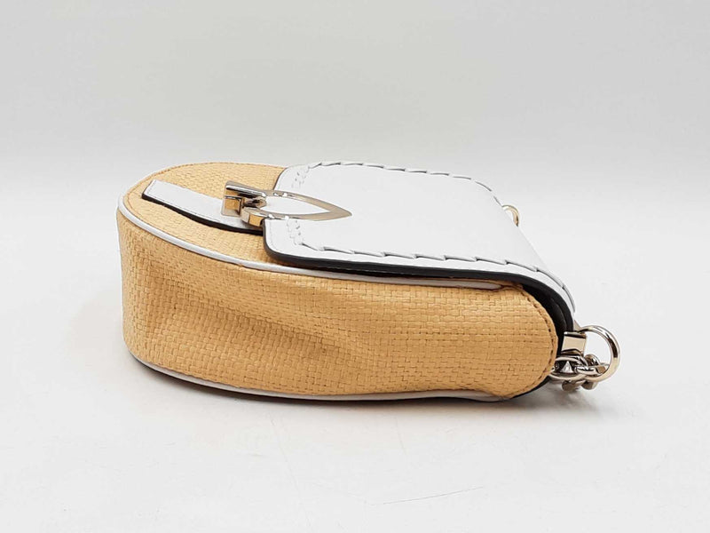 Kate Spade Robyn Chain Saddle Bag In White Leather & Raffia Fw0825wxdu