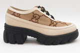 Gucci Gg Canvas & Leather Lace Up Platform Sneakers Size 39.5 Eb0925prxde