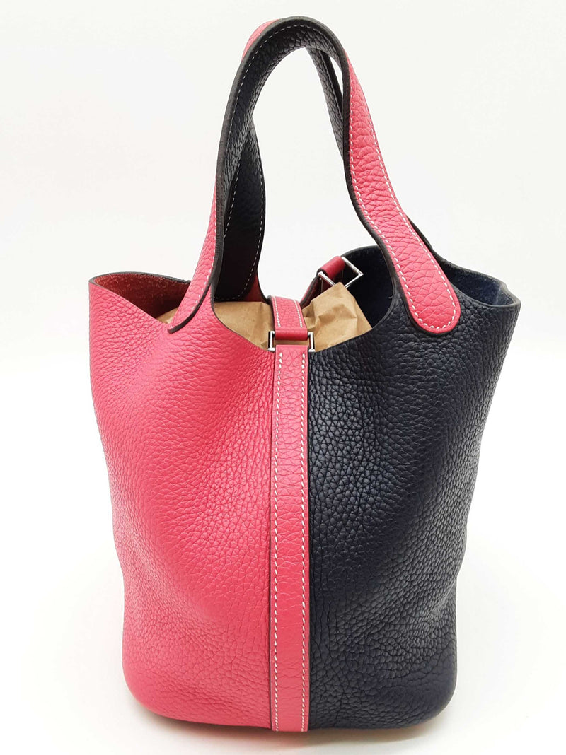 Hermes Picotin Lock 18 Pink Blue Clemence Palladium Tote Bag Do0425lwxzde