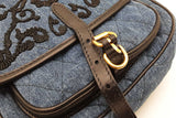 Prada Corsaire Denim Messenger Bag With Back Floral Embroidery Eb0626rxzde