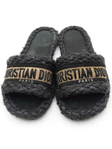 Christian Dior Raffia Embroidered Dway Mules Size 7.5 Eb0925sxdu