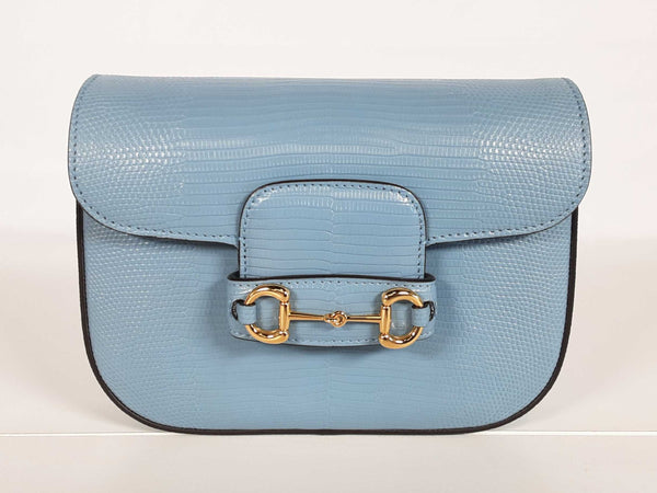 Gucci Light Blue Lizard Effect Leather Horsebit 1955 Mini Bag