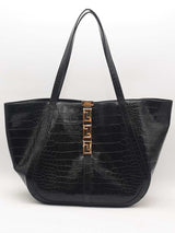 Versace Large Greca Croc Embosed Black Handbag Aa0925rzxsa