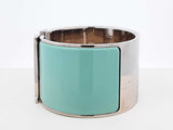 Hermès Extra Wide Clic H Silver-tone & Mint Green Enamel Bangle 7inch Fw0626oxzdu