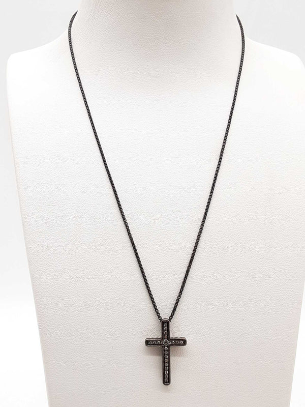 David Yurman Black 0.925 Silver 5.9g Diamond Cross Necklace 17 In Do1124oxzde