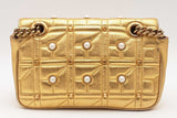 Gucci Gold Metallic Leather Mini Pearly Gg Marmont Shoulder Bag Eb0226wxzsa