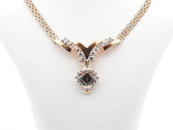 Lab-created Alexandrite, Natural Diamond & 14k Gold Necklace 13.5gs Fw0725rxzdu