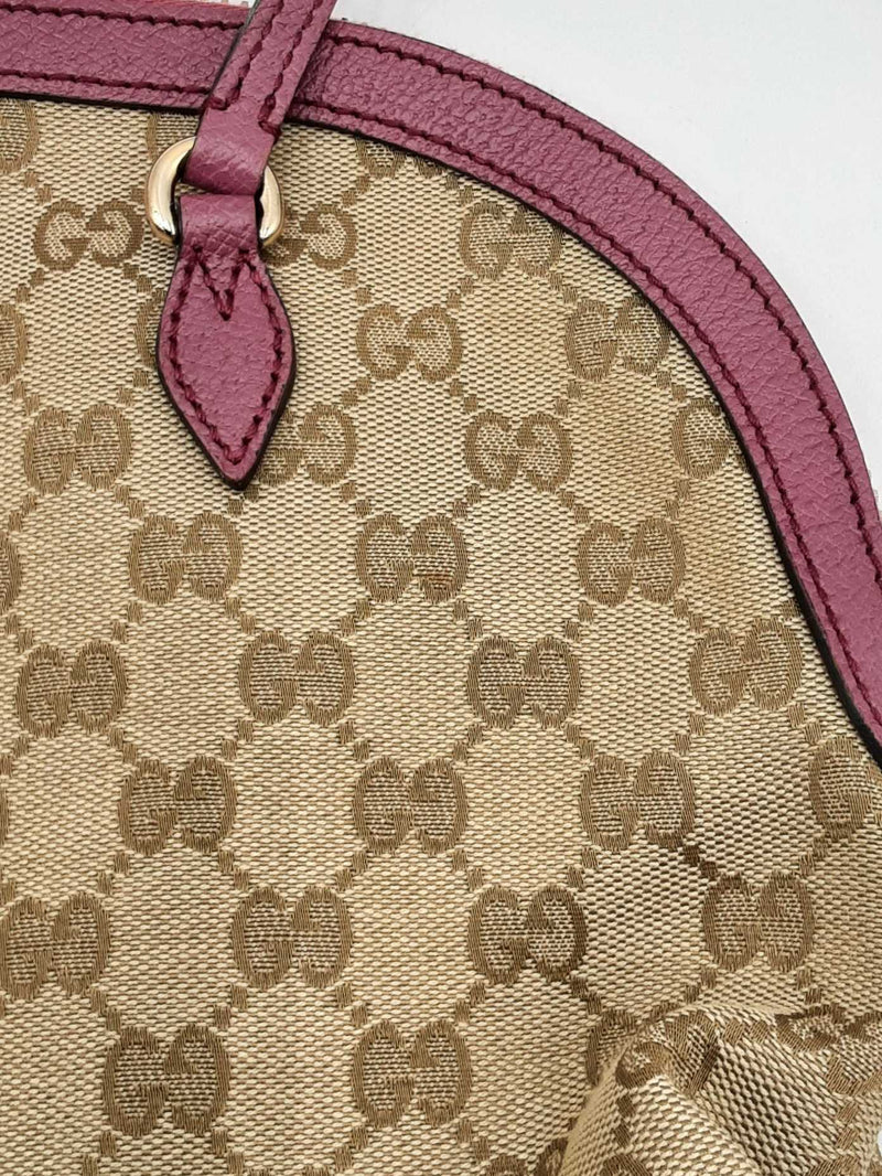 Gucci Gg Bree Beige & Mauve Canvas & Leather Dome Bag Fw1224oxzdu