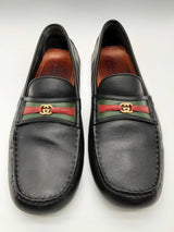 Gucci 648039 Aryton Web Stripe Black Leather Loafers Size G 11 Mens Do1124lexde