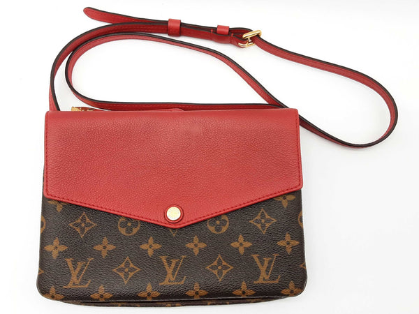 Louis Vuitton Twice Pochette Cherry Red Leather Brown Monogram Crossbody Bag Do0525sxzde