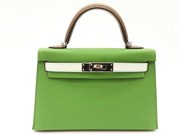 Hermes Mini Kelly Tricolor Green Gray Epsom Palladium Hardware Bag Do0925oxzxzde