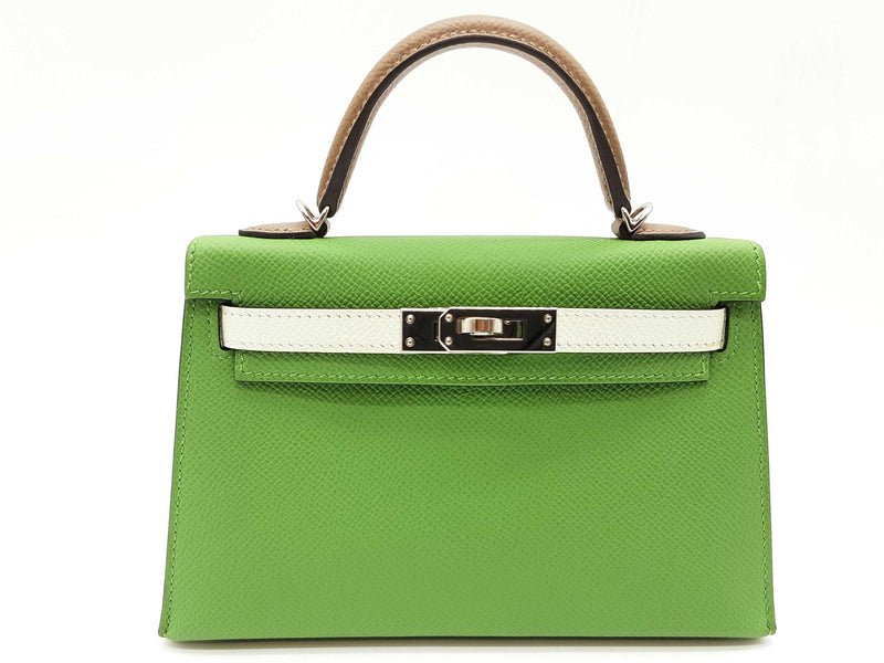 Hermes Mini Kelly Tricolor Green Gray Epsom Palladium Hardware Bag Do0925oxzxzde