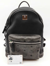 Mcm Stark Black Leather Gray Visetos Coated Canvas Backpack Do0626orxde