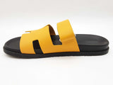 Hermes Chypre Yellow Leather Rubber Slides Size Eu 45 Do1225rxzde