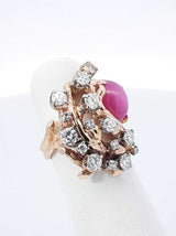 1.22 Cttw Diamond & Star Ruby Cocktail Ring In 14k Yellow Gold 9.5 Grams Size 4 Fw0326loxzdu