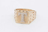 10k Yellow Gold T Initial Letter Square Block Ring 3.8 Grams Sz 10.5 Eb0326lrxsa