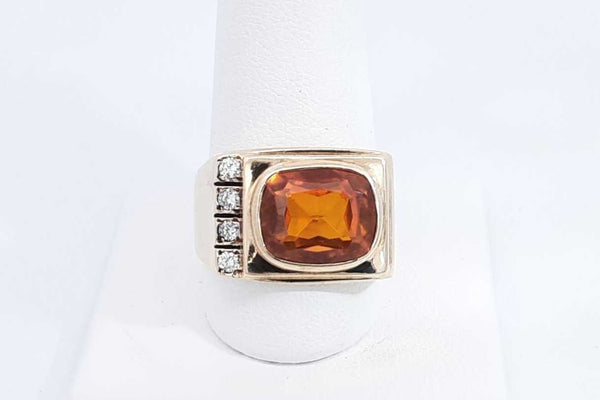 Orange Gemstone & Diamond Ring In 10k Yellow Gold 12.8 Grams Size 10 Eb0824wxzsa