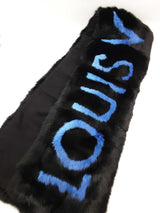 Louis Vuitton Echarpe Neon Blue Logo Black Rabbit Fur Scarf Do1225crxde
