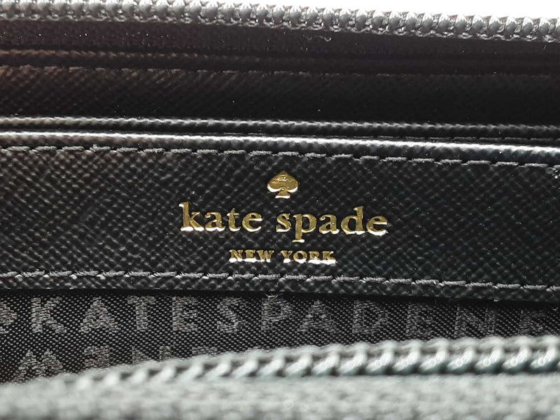Kate Spade Greta Court Glitter Neda Wallet In Black Crosshatched Pvc Fw1025wxdu