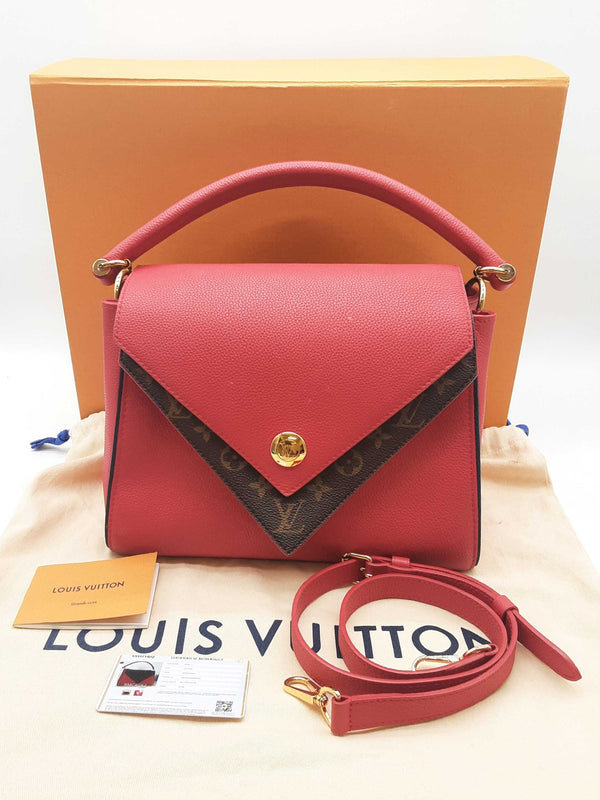 Louis Vuitton Double V Red Leather Brown Monogram Shoulder Bag Do1224lxzxde