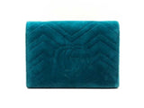 Gucci Gg Marmont Matelassé Chain Wallet In Pavone Cyan Velvet Fw0725wrzdu