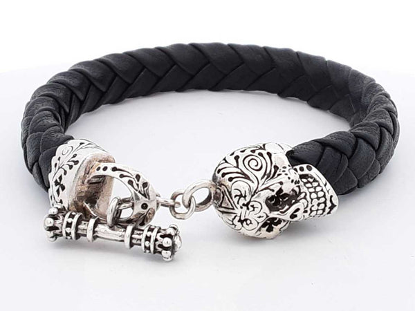 King Baby Braided Leather Bracelet 925 Day Of The Dead Skull Clasp Eb0824lxzsa