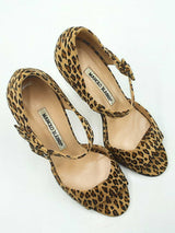 Manolo Blahnik Peep Toe Pumps In Leopard Print Suede Size Eu 35 Us 5 Fw0725rxdu