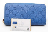 Gucci Gg Monogram Blue Leather Zip Around Wallet Eb0626lrxde