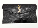 Yves Saint Laurent Uptown Pouch Black Croc Embossed Leather Clutch Do0726orxde