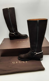 Gucci Chocolate Brown Suede Horsebit Riding Boots Size 36.5 Eb0523wxzsa