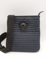 Versace Dark Blue Quilted Nylon Medusa Crossbody Bag Eb0926oxzsa