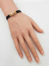Hermès Rivale Mini Bracelet In Gold-tone & Black Swift Leather 6 Inch Fw0626lzxdu