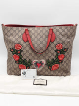 Gucci Gg Supreme Coated Canvas Embroidered Floral Tote Bag Eb0526clrsa