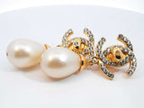 1996 Chanel Gold-tone, Crystal & Faux Pearl Cc Clip-on Earrings  Fw1225irxdu