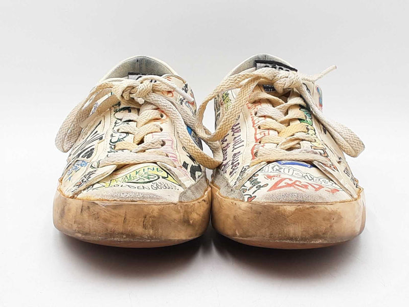 Golden Goose Superstar In Graffiti-printed White Leather Size It 42 Fw0925lrzdu