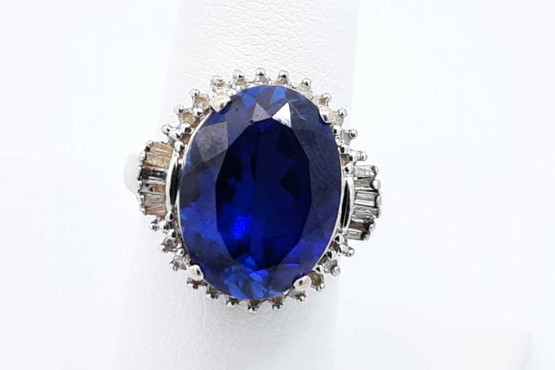 Sapphire & Diamond Ring In 14k White Gold 6.9 Grams Size 7 Eb1124sxdu