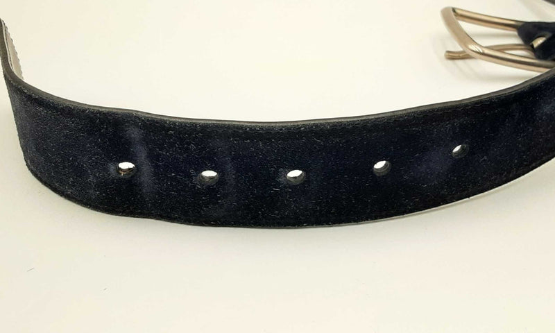 Salvatore Ferragamo Navy Blue Suede Belt With Silver Tone Buckle Eb0624rxdu