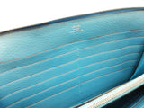 Hermes Azap Bleu Paradis Blue Swift Leather Zippy Wallet Clutch Do0326crxde