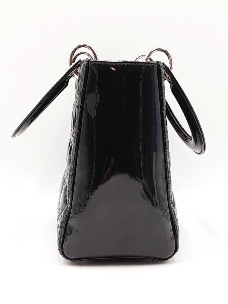 Christian Dior Lady Dior In Black Patent Cannage Leather Fw00825lzxzdu