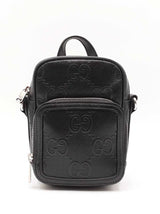 Gucci Tennis Mini Double Zip Messenger Bag In Embossed Black Leather Fw1125wrzdu