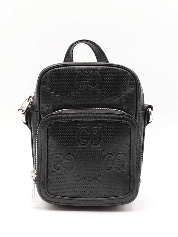 Gucci Tennis Mini Double Zip Messenger Bag In Embossed Black Leather Fw1125wrzdu