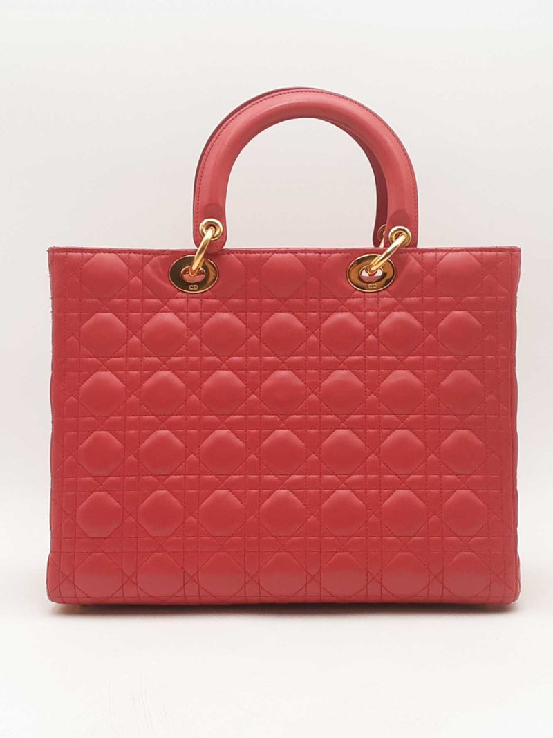 Christian Dior Red Lambskin Cannage Lady Dior Top Handle Bag Eb0225lxxzsa