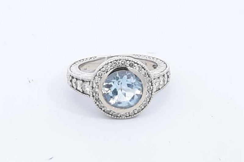 Light Blue Gemstone & Diamond Ring 14k White Gold 6.6 Grams Size 6.5 Eb0824lexdu