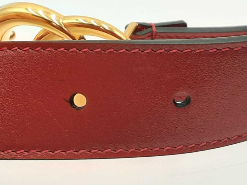 Gucci Red Leather Belt With Gold Tone Gg Buckle Eb1024erdu