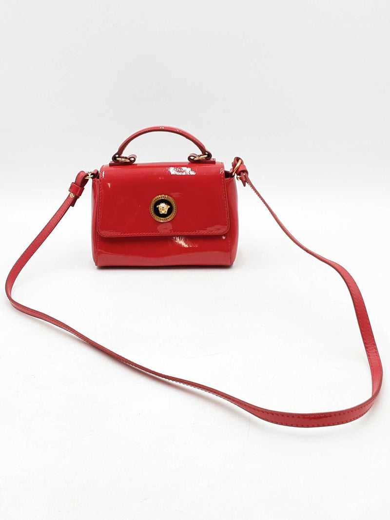 Versace La Medusa Mini Top Handle Red Patent Leather Crossbody Eb1125orxdu