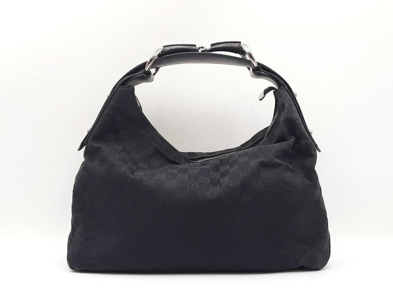 Gucci Horsebit Monogram Black Canvas Hobo Bag Fw0225oxxdu